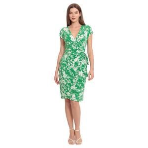 MAGGY LONDON Odette Wrap Dress Plus Size 18 Kelly Green Ivory Floral V-neck NWT
